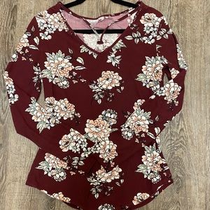 Soft velvety maroon floral print blouse